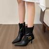 Women's Shoes Ankle Women's Boots Elegant Modern Boots Women Pointed Toe Sewing Side Zip High Thin Heel Buckle Shoes Female