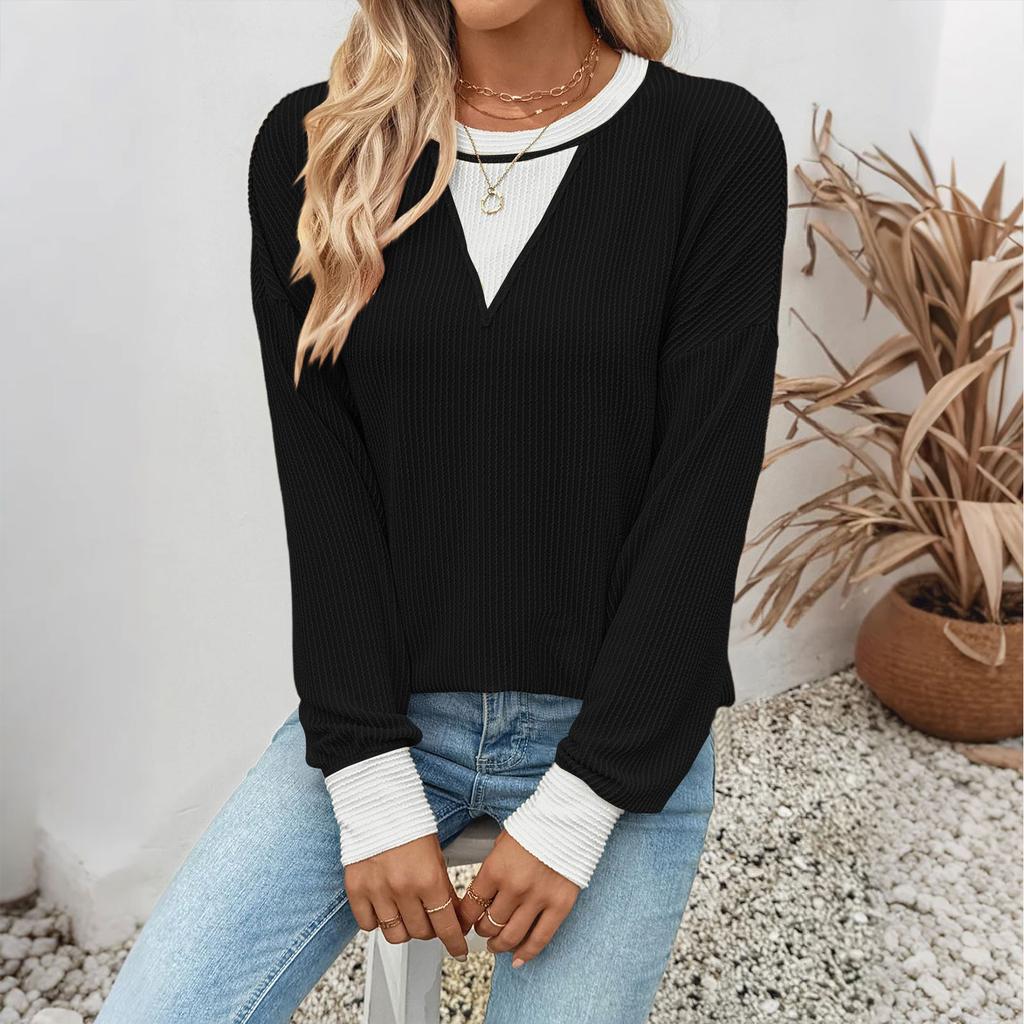 Женский повседневный свободный свитшот колор-блок с круглым вырезом и длинным рукавом с полосками в виде скруток