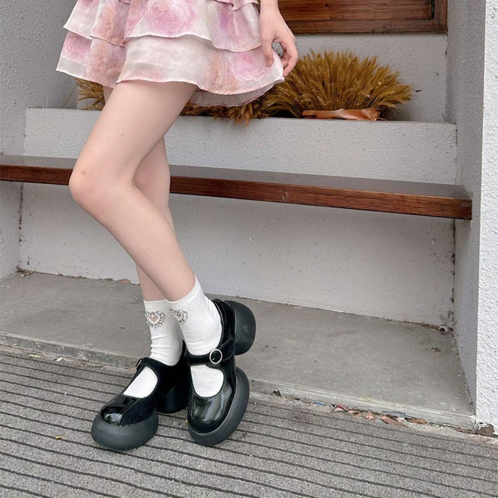 Хлопковые носки до середины икры с хрустальным стразом в форме сердца Женские мягкие носки-гольфы в стиле Y2K