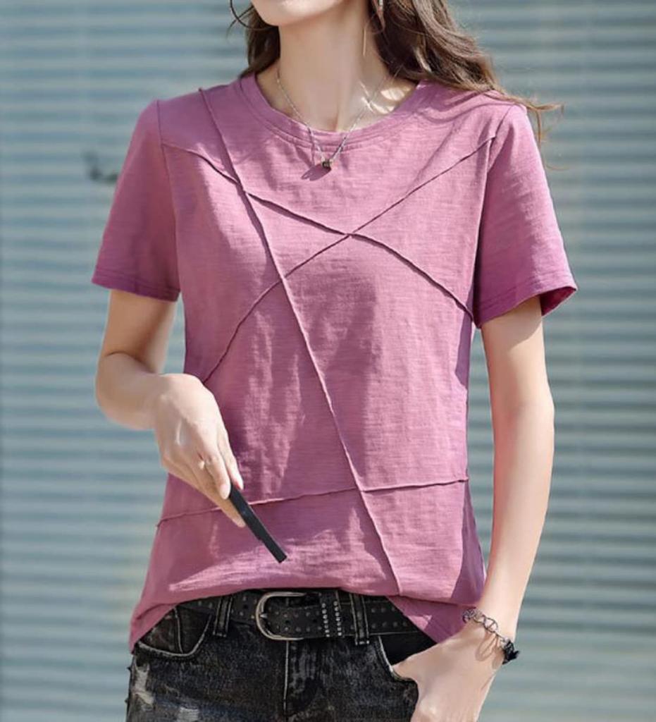Short Large Size [EASTEMPO] Women's T-shirt, Sleeve, Loose, Summer, 100% Cotton, Plain, Stylish, Casual, (XL, Pink)