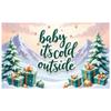 Cold Outside Banner Gift Box Winter Backdrop Christmas Backdrop Green Lettering Xmas Banner For Holiday Celebration Christmas