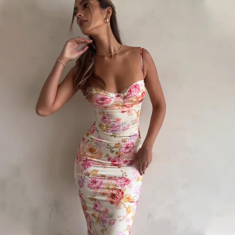 Women's Summer Printed Slim Backless Halter Dresses