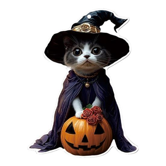 Halloween Cat Ornament Cute Cat with Witch Hat Pumpkin/Skull Hanging Decoration 2D Flat Acrylic Car Rearview Mirror Charm Christmas Tree Decoration