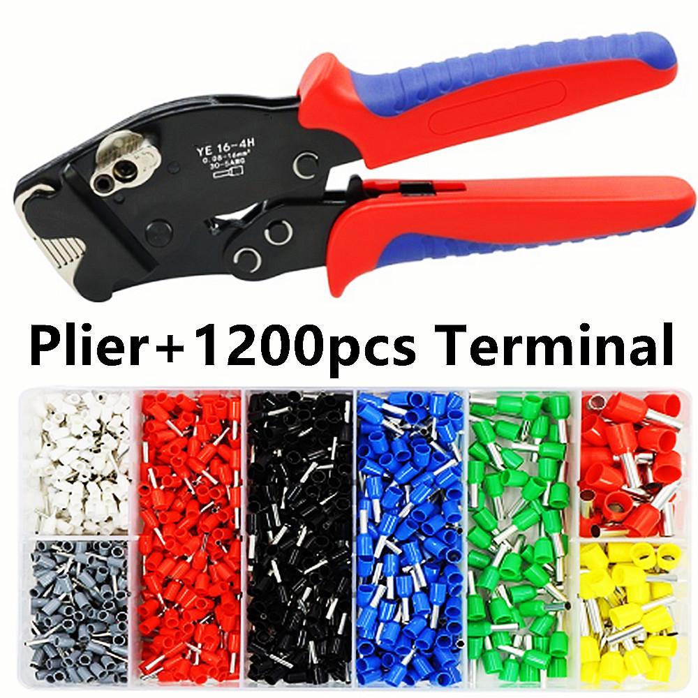Ferrule Crimping Tool Kit, Hexagonal Ferrule Crimper Self-Adjustable Ratchet Wire Crimper Plier AWG 30-5