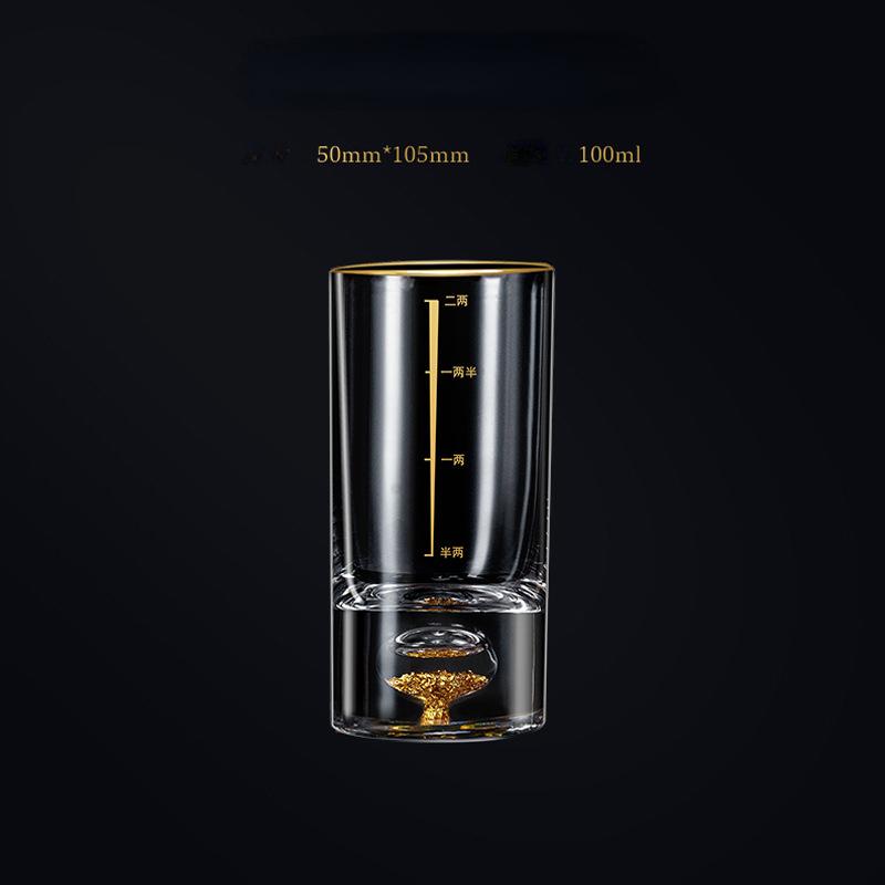 2 шт. Стакан Golden Mountain Vision 100 мл Чашки из золотой фольги Градуированный стакан Роскошный подарок Золотая шкала Посуда для напитков Маленькие винные рюмки Стопка