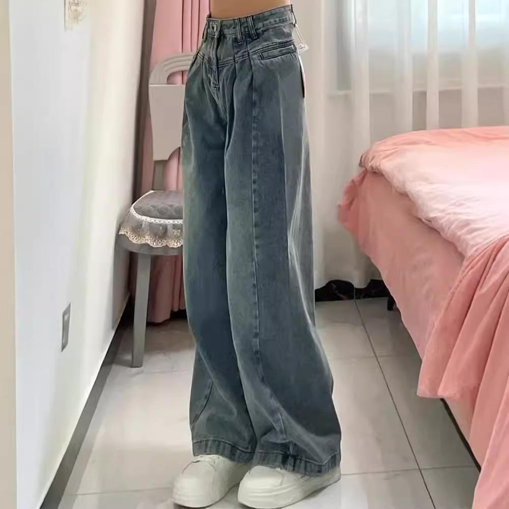 Джинсы корейского стиля с широкими штанинами и высокой талией для женщин