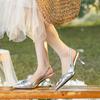 French Temperament Socialite Black High-heeled Bag Head Sandals Women's Shoes 2024 New Summer Pointed Silver Single Shoes