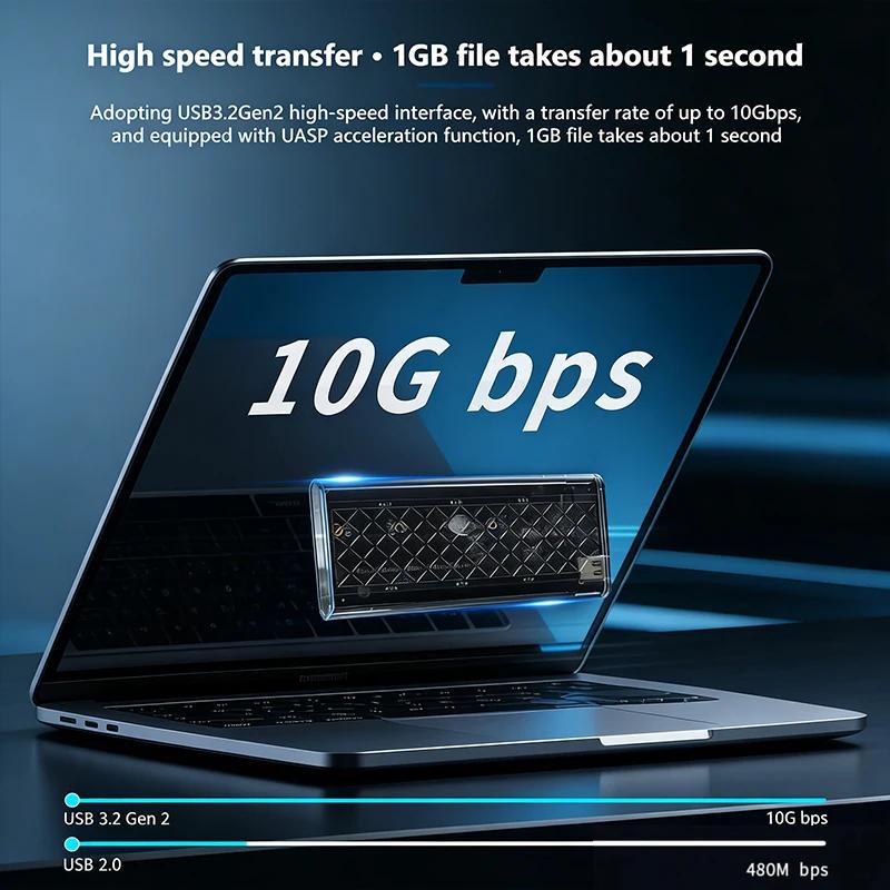 Корпус SSD M.2 NVME NGFF SATA с двойным протоколом, RGB-подсветка, 10 Гбит/с, корпус для PCIe SSD, USB3.2 Gen 2 Type-C, прозрачный корпус для жесткого диска
