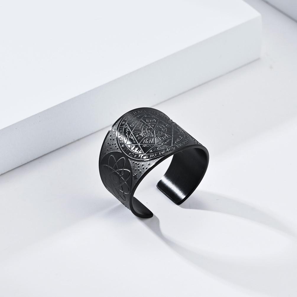 Соломон Каббала Мистическая Семиконечная Звезда Титановая Сталь Кольцо Регулируемый Размер Винтаж Античное Серебро Ручные Украшения