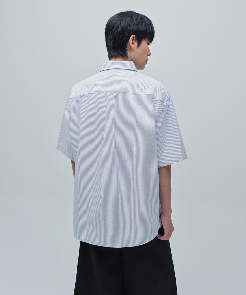 MUSINSA STANDARD Striped Oversized Oxford Short Sleeve Shirt [Grey Stripe]