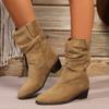 Women's Retro Knight Boots 2024 Hot Selling New Winter High Heel Women's Shoes Thick Heel Pointed Toe Western Boots Pleated