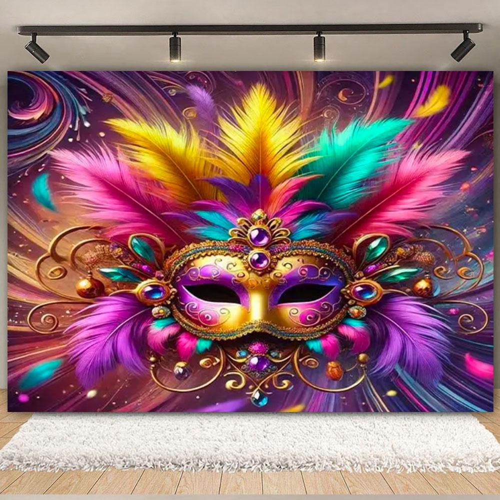 Colorful Mask Carnival Photography Backdrop Venetian Mardi Gras Masquerade Background Decoration Party Decor Banner Studio Props