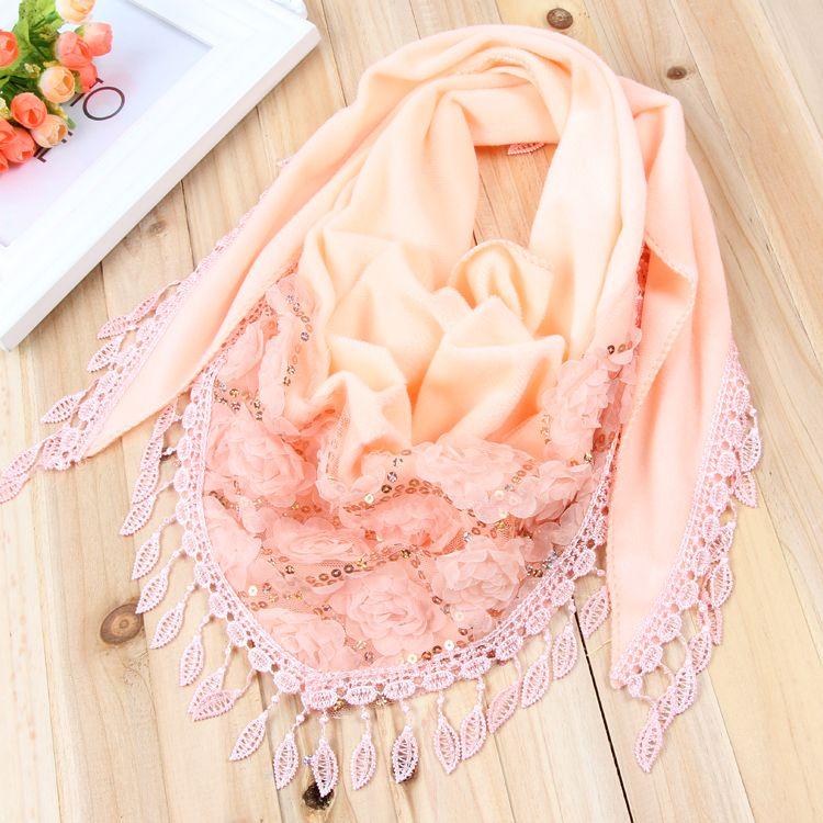 Дамская шаль, осенние и зимние шарфы, треугольные шарфы, вышитые кисточки, теплые шарфы, шелковые шарфы и платки для головы
