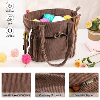 Сумка для вязания, органайзер для хранения пряжи с застежкой-молнией, большая вместимость, многоцелевая портативная сумка для вязания, органайзер для крючков