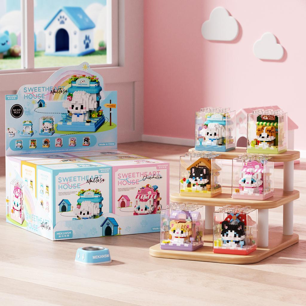 Non-Toxic Cute Mini Dog&Cats Pets House Micro Particle Building Blocks Toys Animals Models Diy Toys Birthday Gifts For Kids