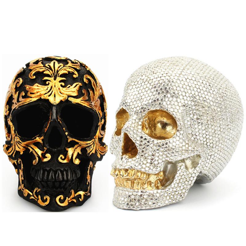 Resin Golden Pearl Home Skull Decor Desk Decoration Retro Craft Human Head Ornaments Scull Statues Sculptures