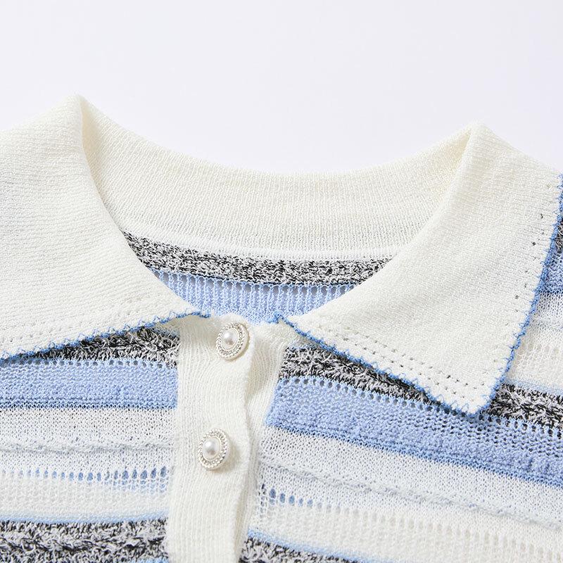 Women's Striped Polo Knit Top