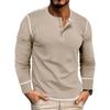 Men's Long Sleeve Shirt Men's Round Neck Button T-Shirt Color Block Top