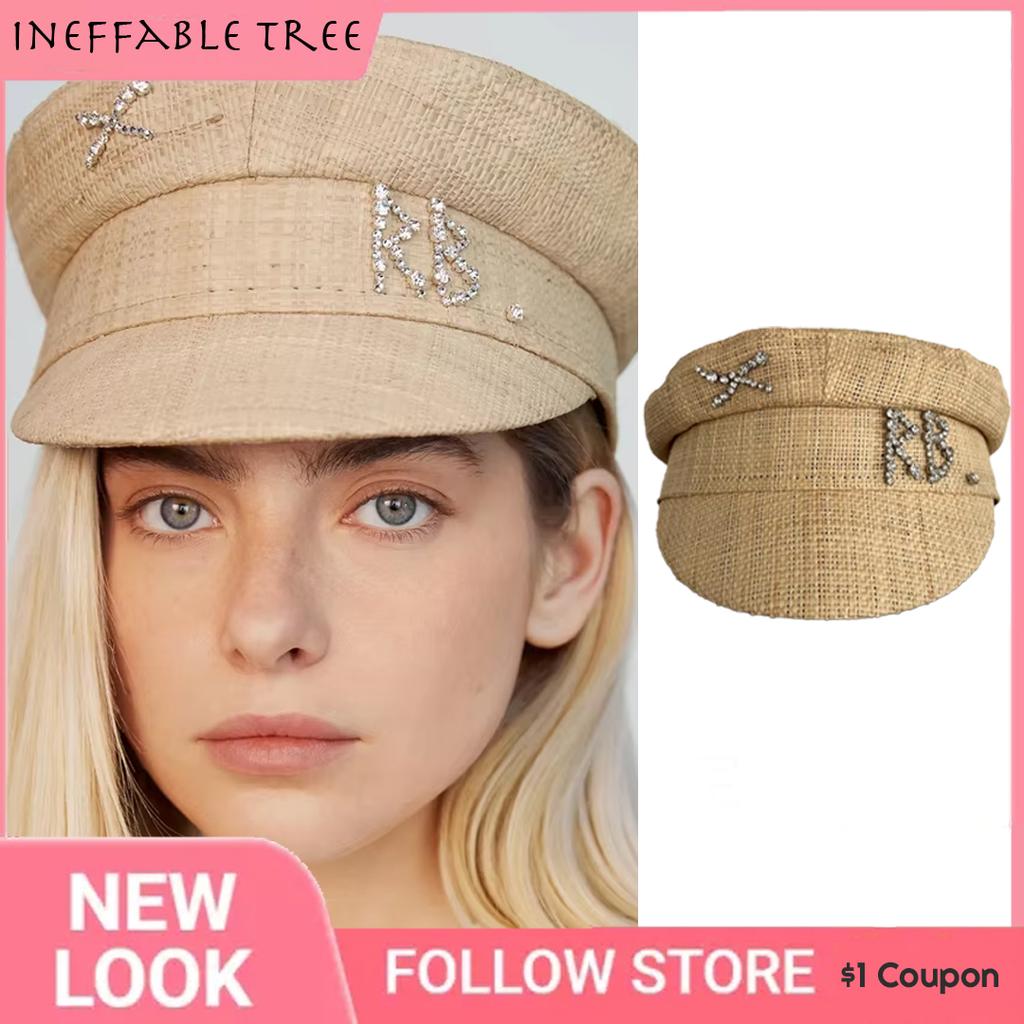 INS Spring Summer Hand-sewn Raffia Newsboy Hats for Women Letter Crystal-Embellished Baker Boy Cap XS-L Sombreros De Mujer
