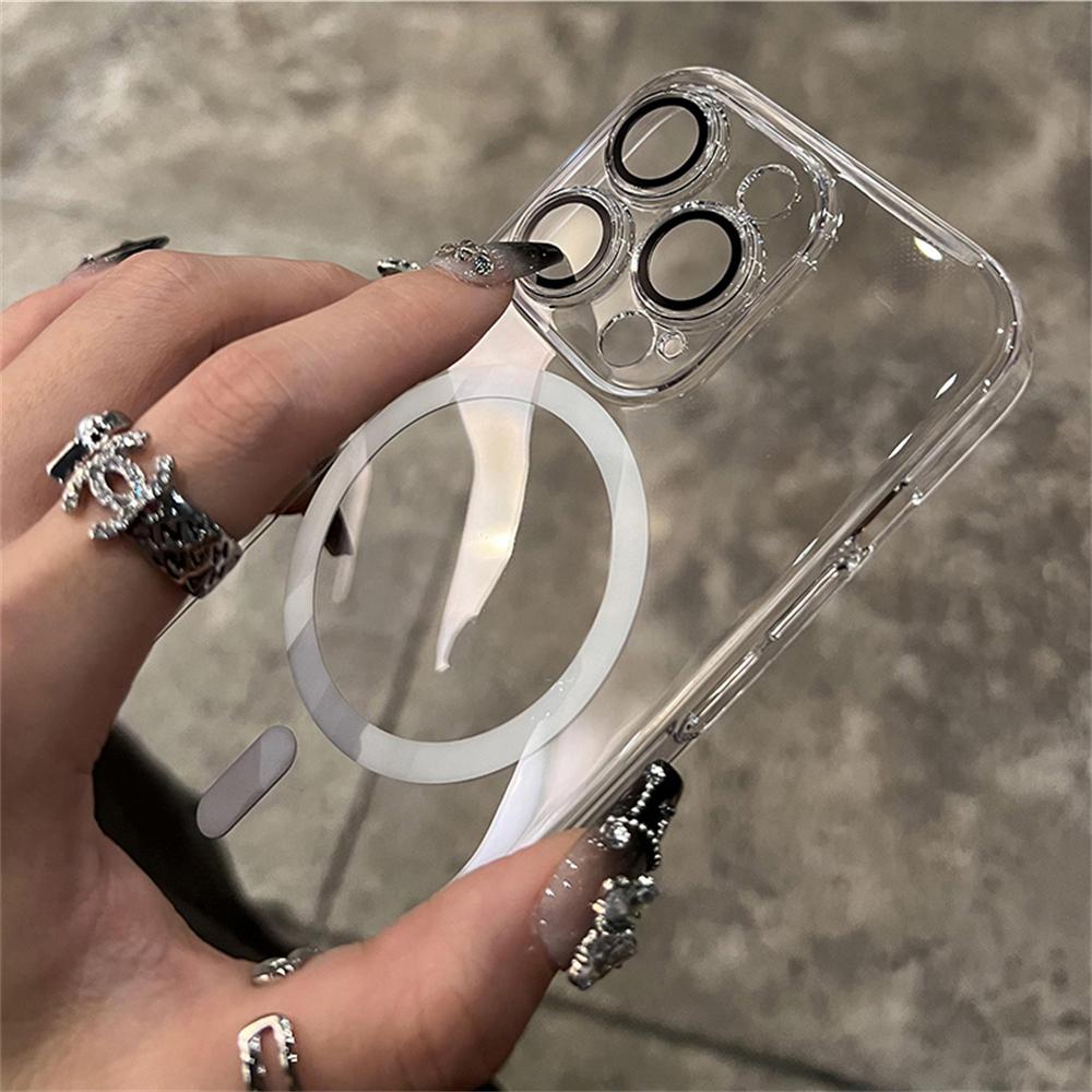 Оригинальный прозрачный чехол для беспроводной зарядки Magsafe с магнитным покрытием для iPhone 15 14 13 12 16 Pro Max Plus, жесткий акриловый чехол