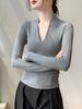 Spicy Girl Slimming V-Neck Long Sleeve Top for Women - 2025 Autumn/Winter Collection.