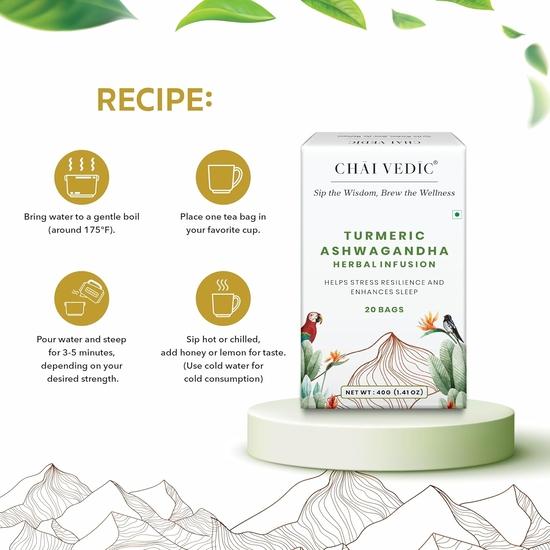 Chai Vedic Tea | Ashwagandha Tea | Herbal Tea | Turmeric | Infusion Tea | 40 Tea Bags | Tea Powder