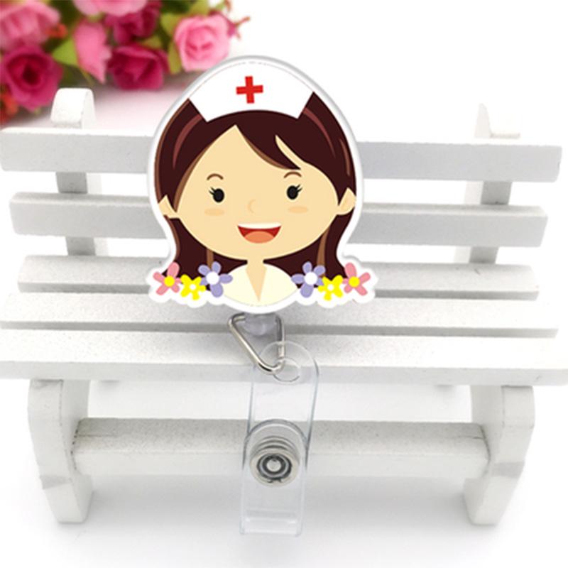 Модная идентификационная карточка с именем, выдвижная медсестра, врач, мультяшная кнопка, держатель для бейджа, школьные принадлежности, милый экспонат