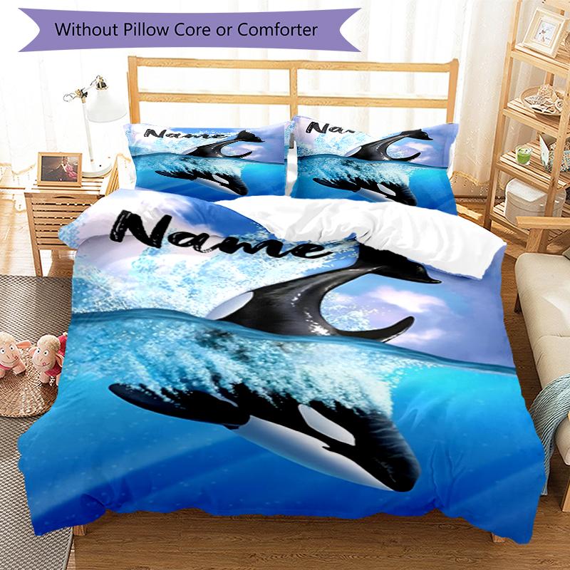 3pcs Custom Name Whale Bedding Set Duvet Cover Closure Includes 1 Duvet Cover & 2 Pillowcases, Soft and Comfortable for All Seasons.