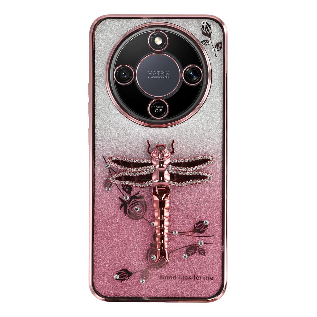 KADEM Чехол для телефона для Honor Magic8 Lite 5G / X9d 5G / X70 5G Стрекоза Подставка TPU Цветы Блестки Чехол для телефона