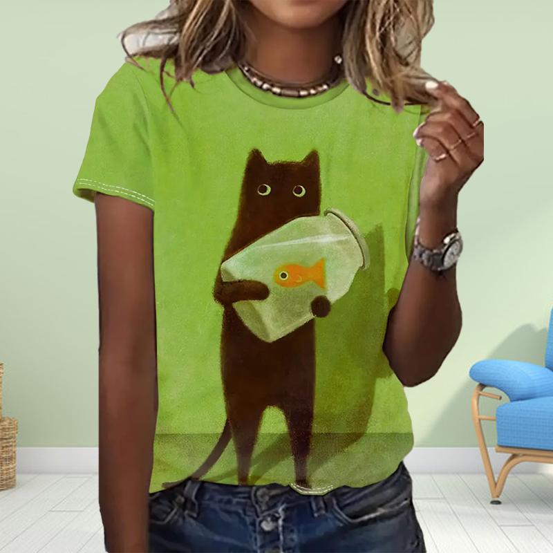 Модная женская футболка с принтом «Meow People», забавная повседневная футболка с круглым вырезом и короткими рукавами, летняя женская футболка
