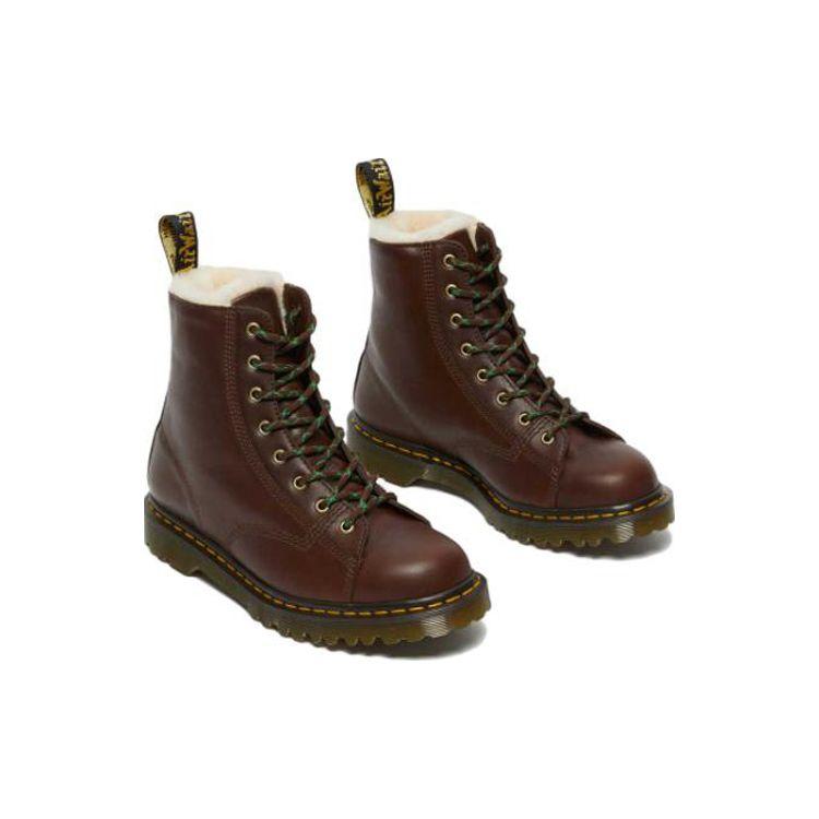Dr. Martens Barton Кожаные Мартинсы на шерстяной подкладке Женские ботинки Красно-коричневые 26873264