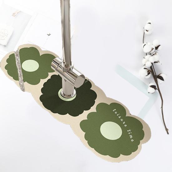 Коврик для смесителя для раковины, нескользящий снизу, хороший дренаж, прочный, с цветочным узором, ловушка для брызг, кухонные аксессуары