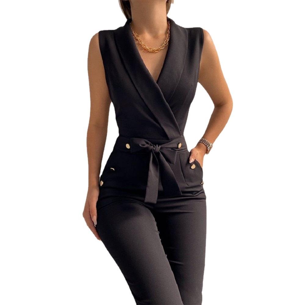 Женские летние комбинезоны и комбинезоны на пуговицах с v-образным вырезом, тонкие длинные комбинезоны, женские деловые рабочие боди