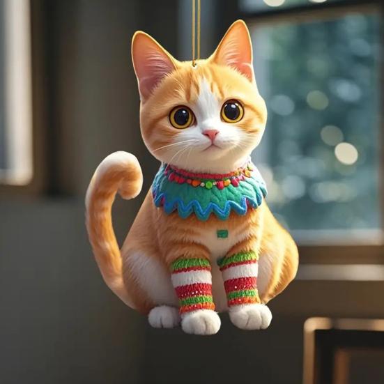 Cat Pendant Car Ornament Hanging Realistic Animal Cat Rearview Mirror Hanging Decor Acrylic Car Charm Party Festival Gift for Car Lovers