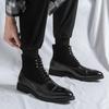 Fashion Men Boots Leather Waterproof Lace Up Mid-Calf Boots Men Winter Working Boots Non Slip Men Shoes Head Trend Motorcycle Boots Men