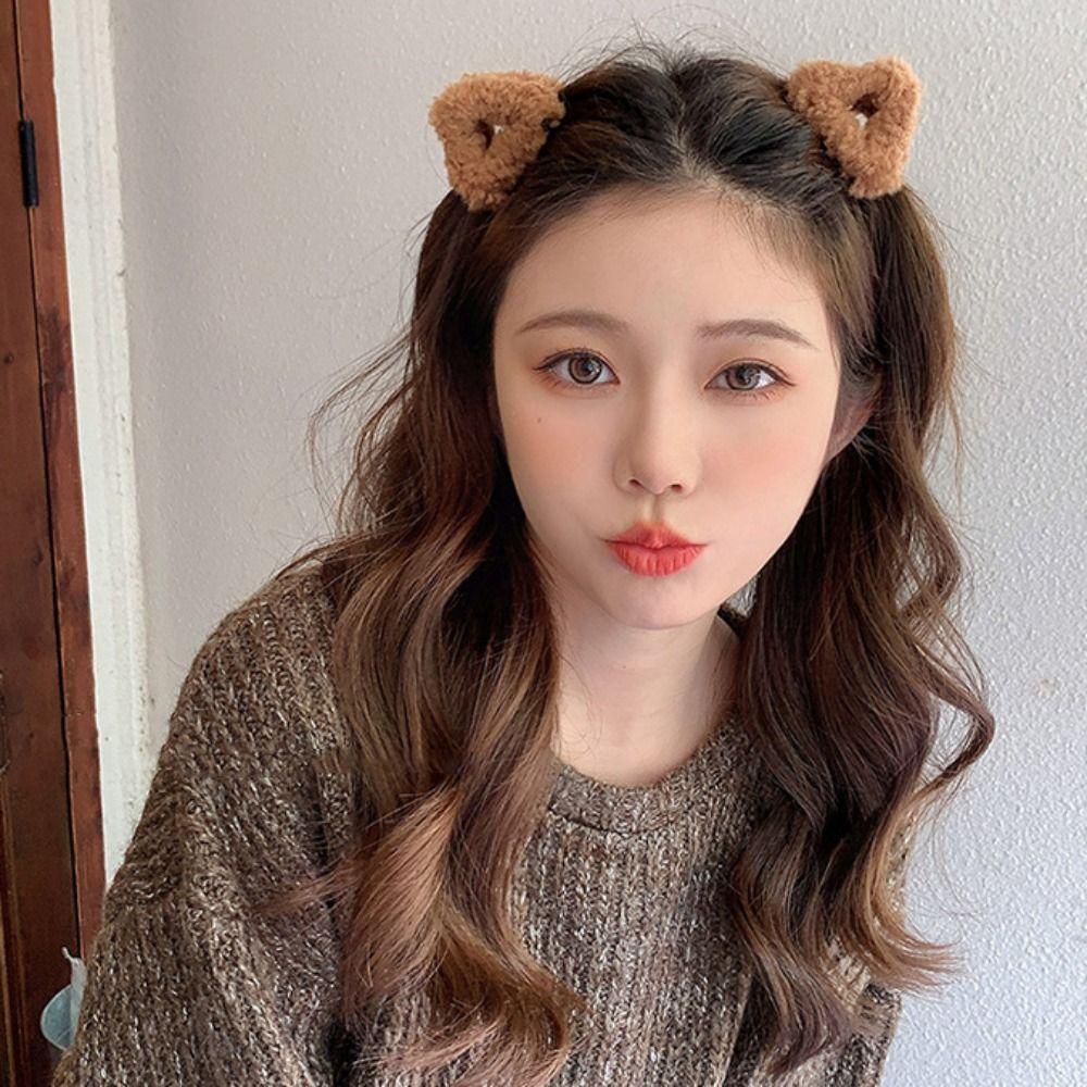 Hollow Plush Cat Ear Hair Clip Lambhair Mini Cat Ear Hairgrip Sweet Small Bear Ear Hair Claw Daily