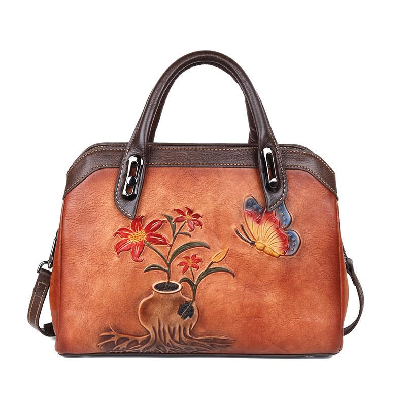 Vintage Embossing Women Handbags Genuine Leather Shoulder Bags Fashion Crossbody Bag for Ladies Purse GZW