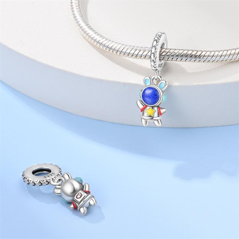 100% 925 Silver Luminous Rabbit Astronaut Planet Spaceship Charms Beads Fit DIY 925 Bracelets Necklace Jewelry