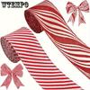 2pcs Red White Striped Christmas Ribbon with Wired Edge DIY Craft Gift Wrapping Wreath Bows Holiday Decorations 5 Yards Each Wired Ribbon for Wreaths