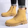New 2024 Genuine Leather Mid Top Boots Men Thick Sole Classic Yellow/Black British Style Chelsea Boots High-top Men Lace Up Boot