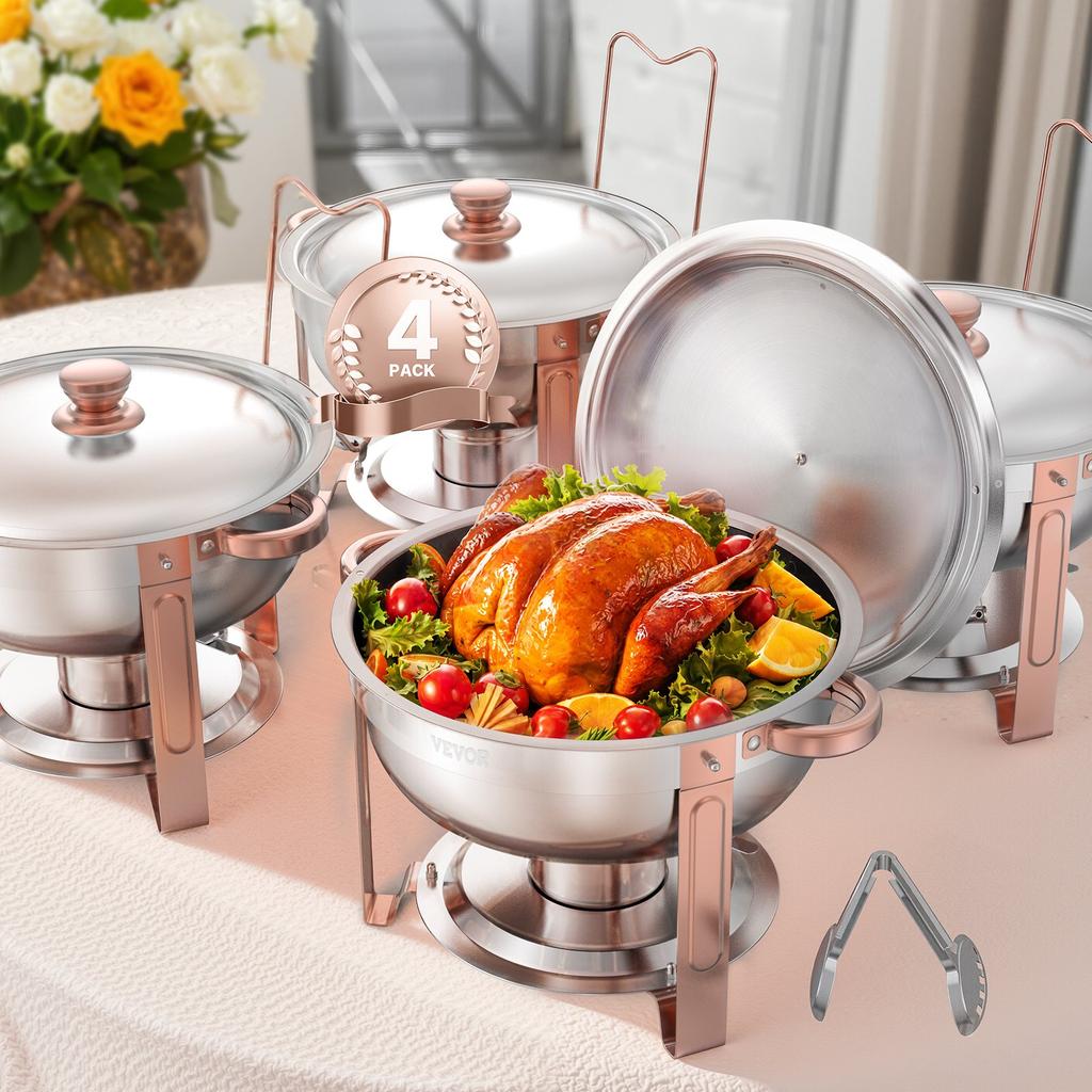 VEVOR Chafing Dish Buffet Set, 5 Qt 4 Pack, Stainless Steel Chafer with 4 Full Size Pans