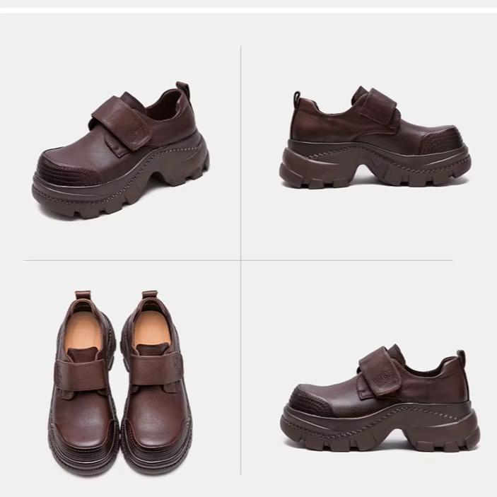 Johnature Туфли в стиле ретро с круглым носком и толстой подошвой. Повседневные женские туфли на платформе с застежкой-липучкой из натуральной кожи.