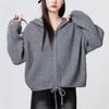 Женская толстовка с капюшоном, осенне-зимняя новинка, ленивый стиль, свободная, на молнии, со шнурком, короткий вязаный кардиган топ