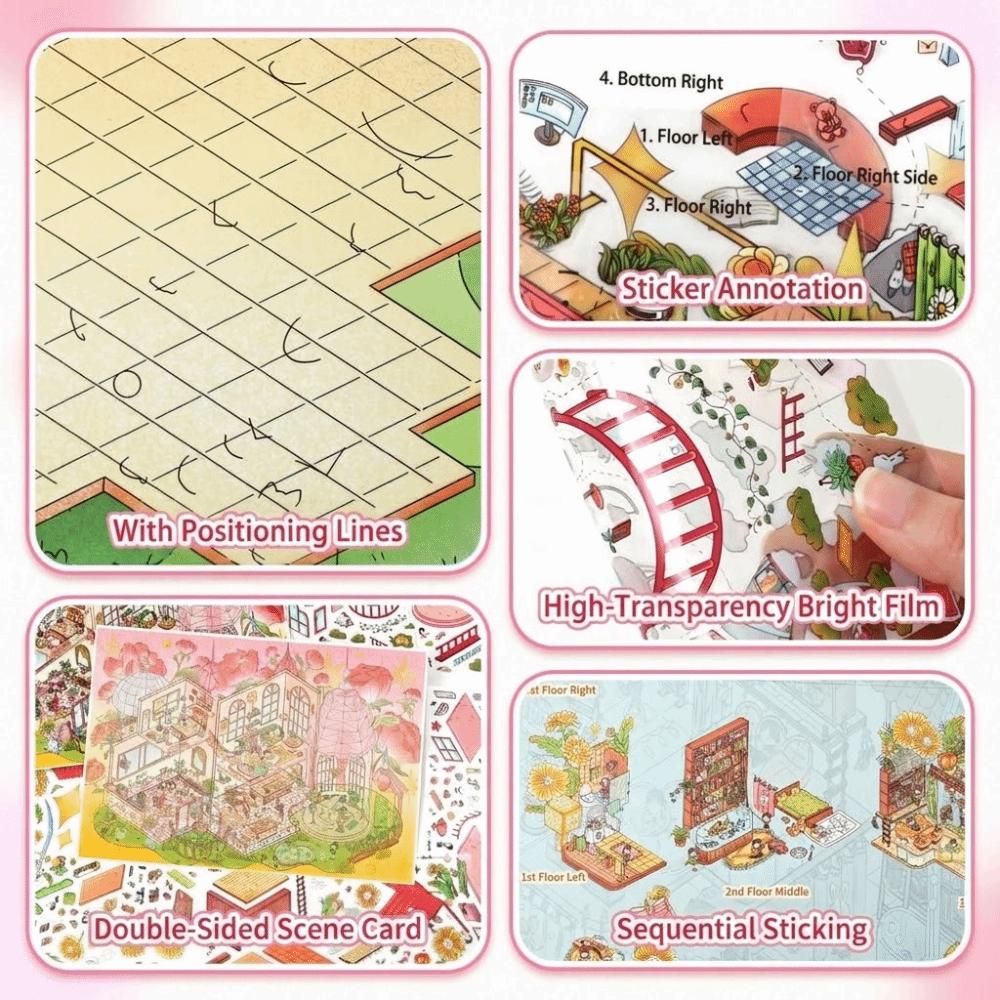 3D 3D Landscape Sticker 2 Themes DIY Cabin Scene Sticker Cute DIY Toy Game Stickers  Decompress