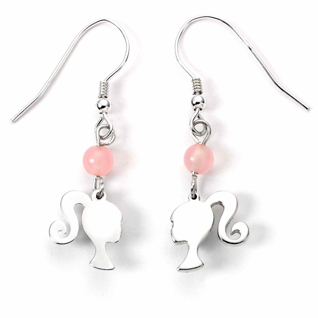 Barbie Sterling Silver Silhouette & Rose Quartz Drop Earrings