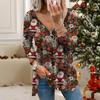 Женские осенние рождественские футболки с длинным рукавом с принтом, свободные, с V-образным вырезом, больших размеров, топы, удобная блузка