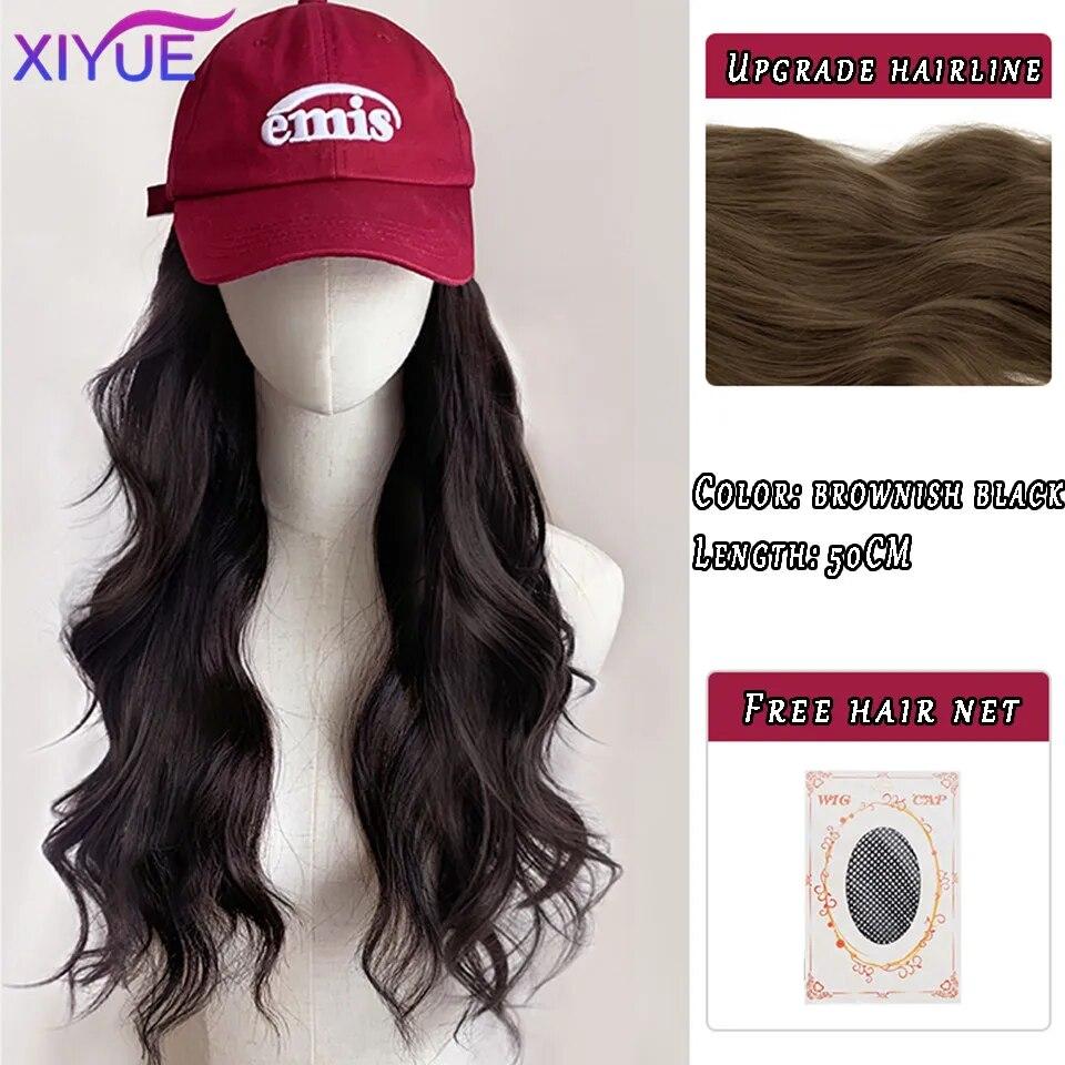 Шляпа, парик, женские длинные волосы, цельный, женская мода, ленивые, слегка вьющиеся волосы, бейсболка, парик, полное покрытие головы