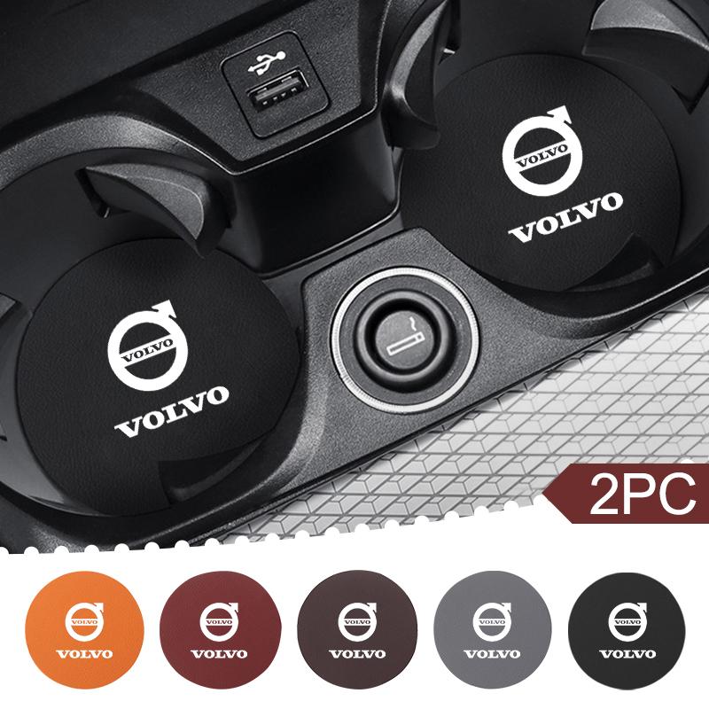 2pcs Car Leather Auto Water Cup Slot Non-Slip Mat Accessories For Volvo EX90 V60 V40 XC90 S60 XC60 V50 V70 S90 XC40 S80 V90 EX30