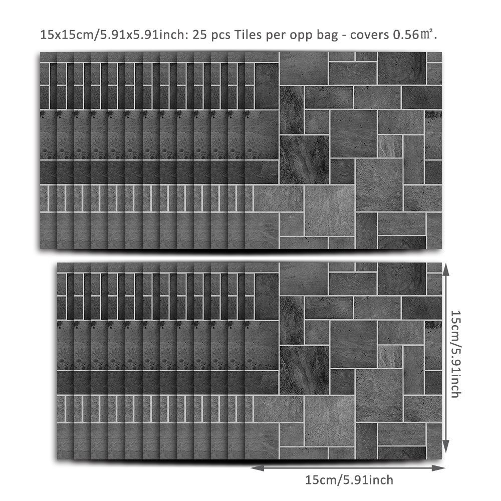 25 шт., кухонная черно-серая мозаика с эффектом камня, традиционная наклейка на плитку из ПВХ, самоклеящийся настенный декор
