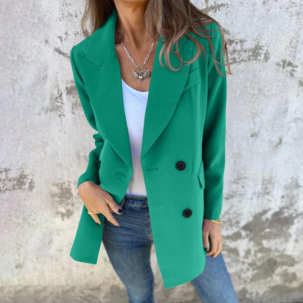 Women's Casual Fashion Solid Color Long Sleeved  Button Double Breasted Suit  Jacket